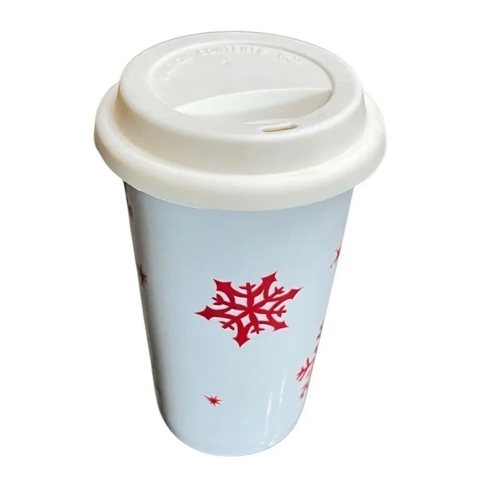 Starbucks 2010 Ceramic Travel Mug Tumbler Winter Holiday Snowflake